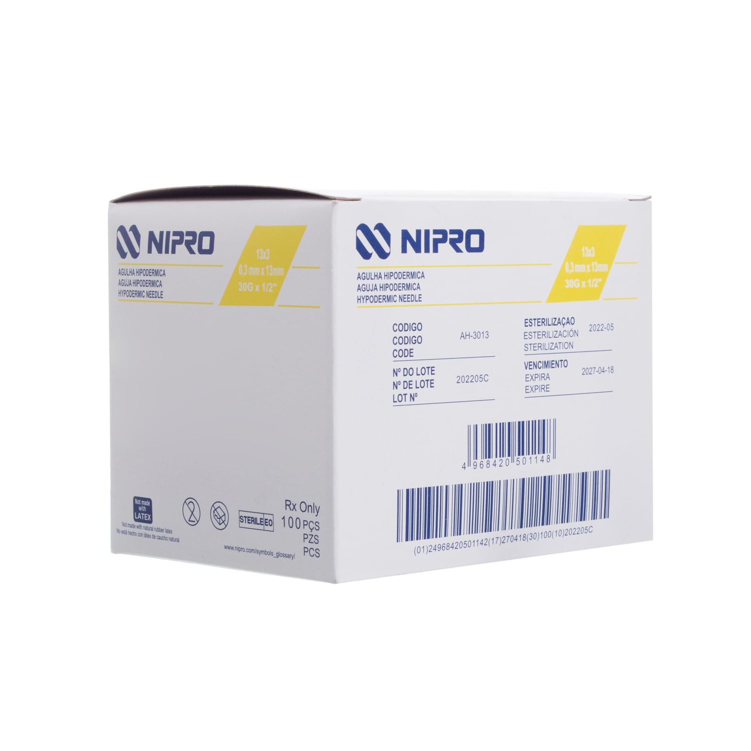 Aguja Hipodérmica 30G x 13mm 100 piezas