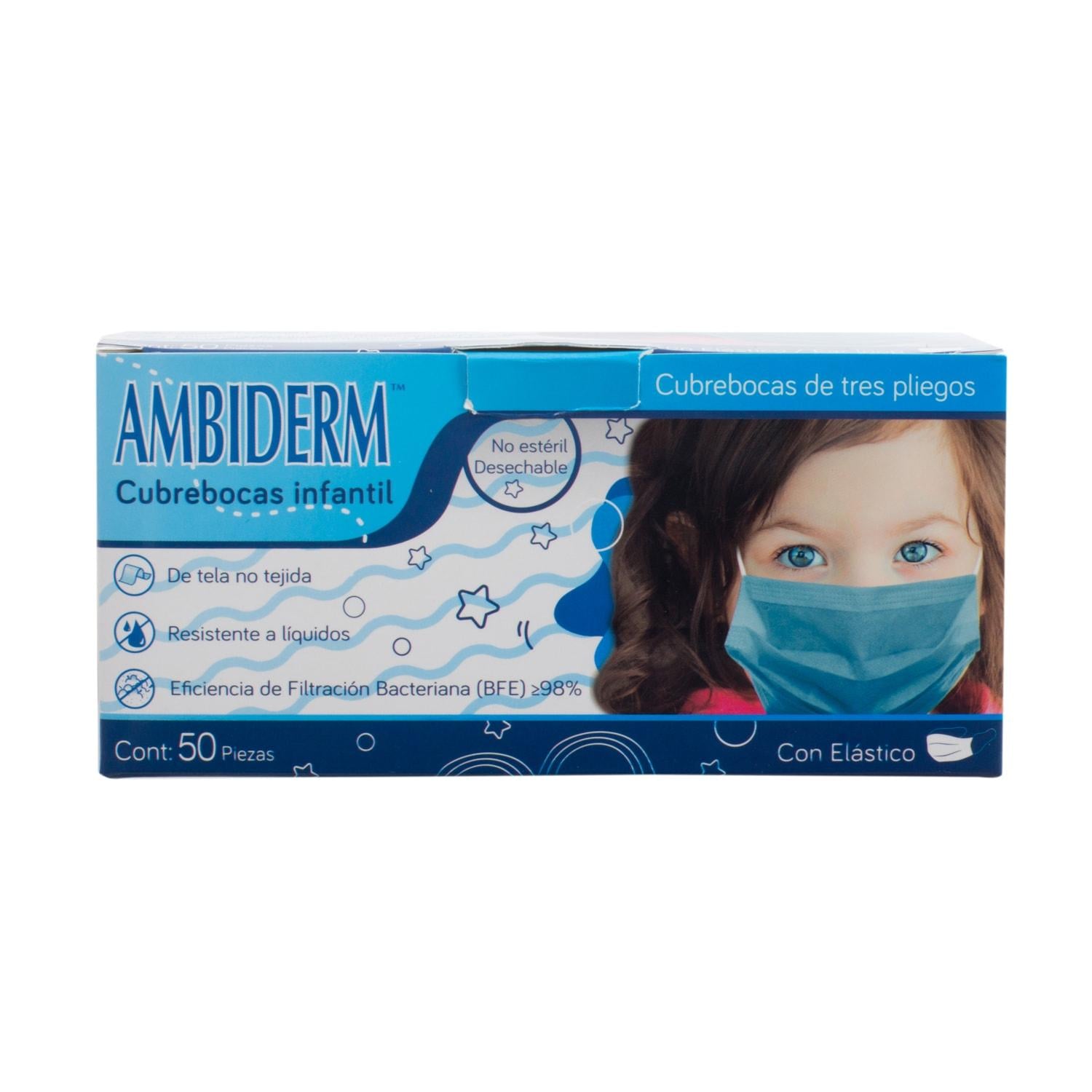 Cubrebocas Infantil Tricapa Plisado Azul 50 Piezas