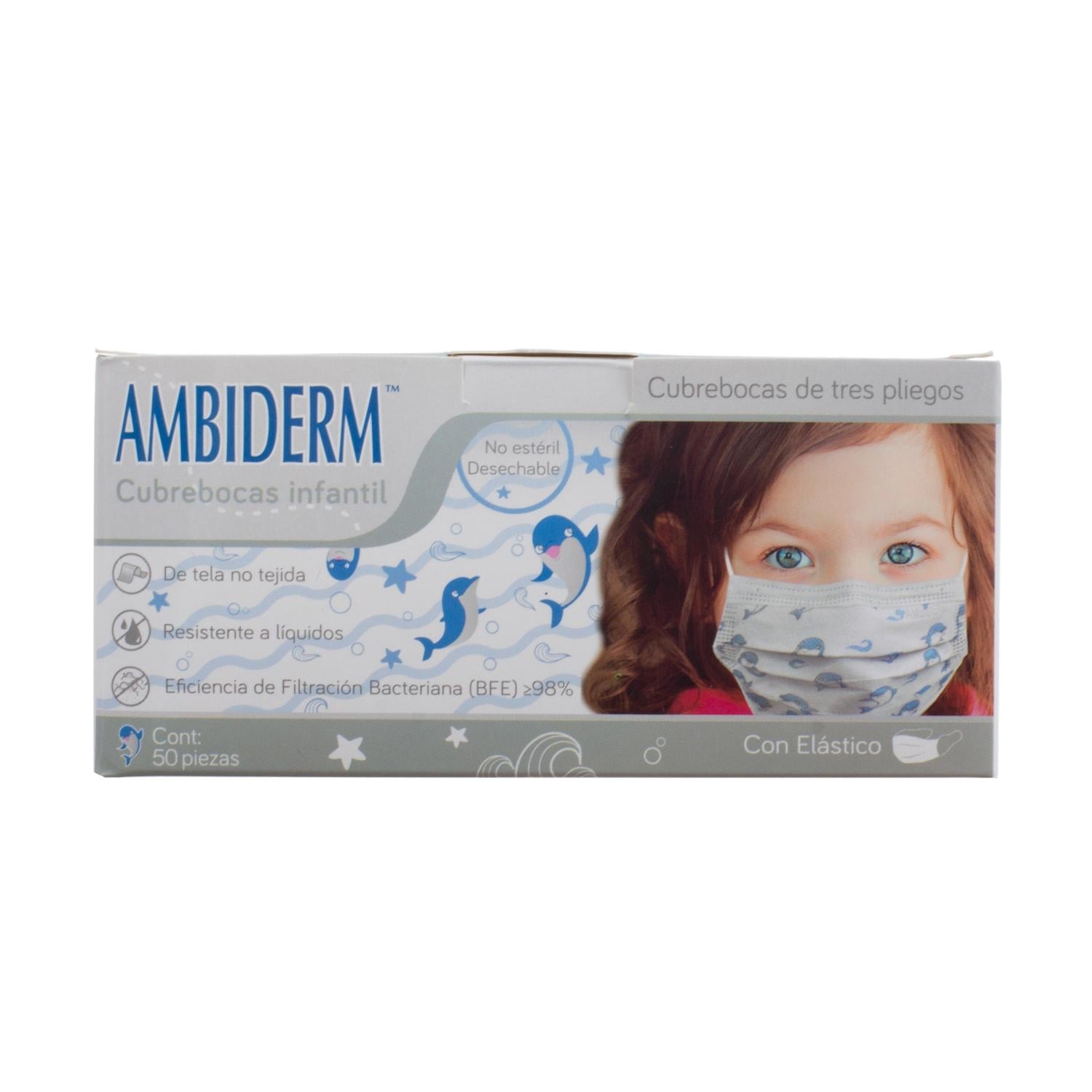 Cubrebocas Infantil Tricapa Plisado Delfin 50 Piezas