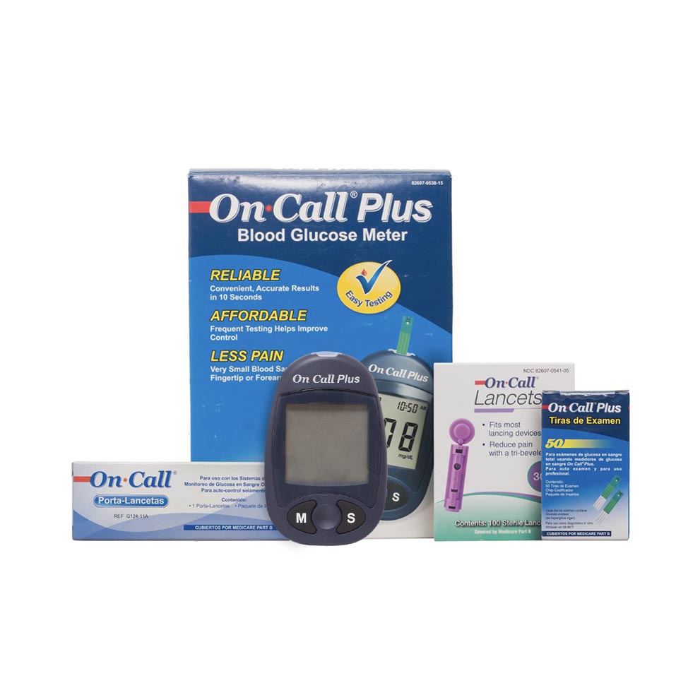 Glucometro Digital On Call Plus + 115 Lancetas + 50 Tiras Reactivas