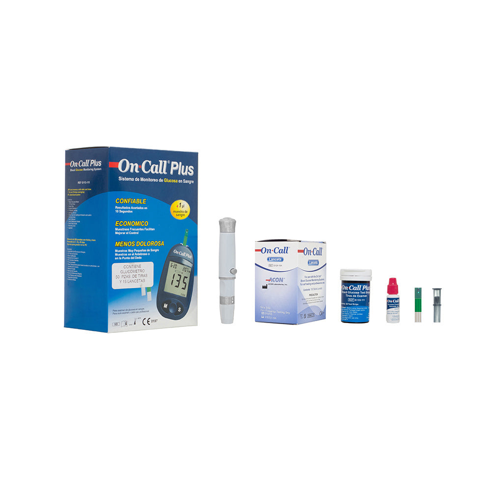 Glucometro Digital On Call Plus + 115 Lancetas + 50 Tiras Reactivas